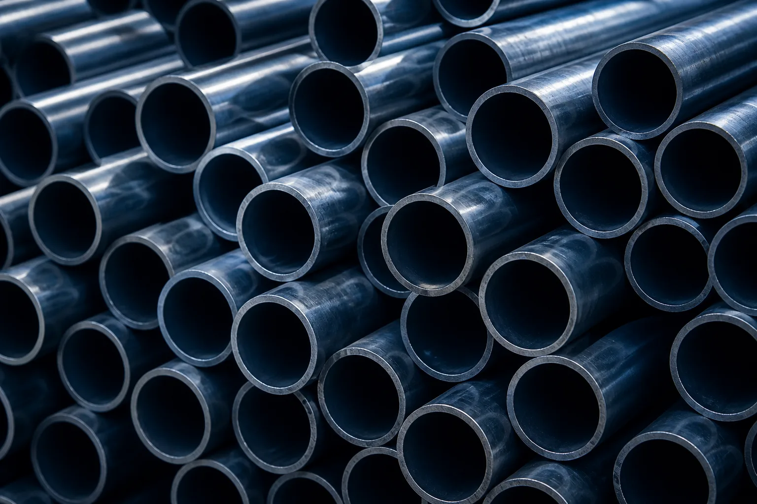 Stacked industrial steel pipes and tubes